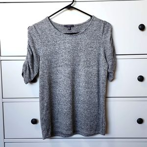 Scrunch Sleeve Gray Blouse - dress, short sleeve, fall, top, knit